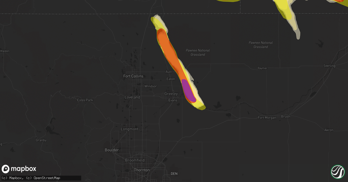 Hail map in Greeley, CO on July 27, 2016