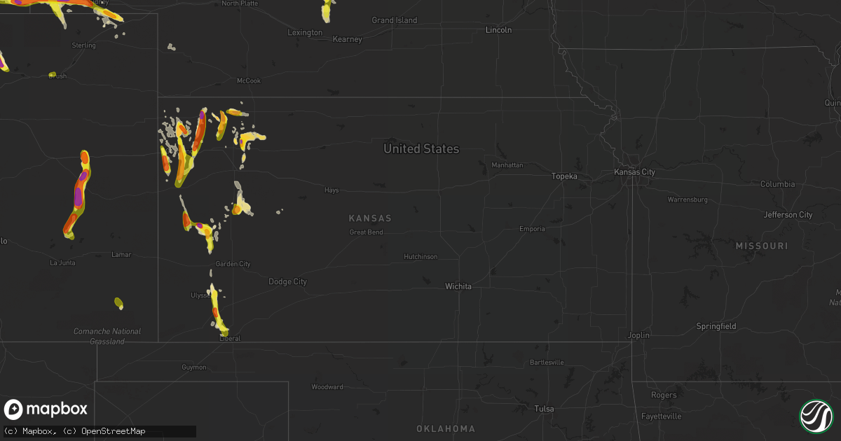 Hail map in Kansas on July 27, 2016