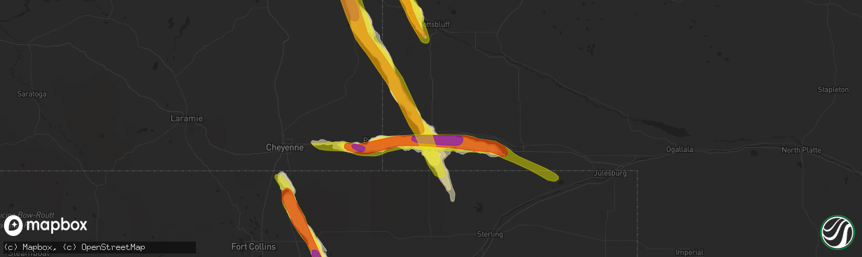 Hail map in Kimball, NE on July 27, 2016