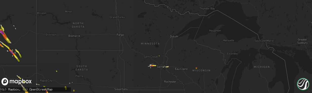 Hail map in Minnesota on July 27, 2016