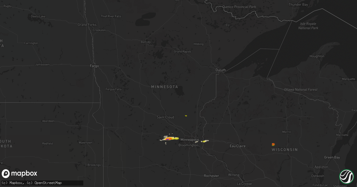 Hail map in Minnesota on July 27, 2016