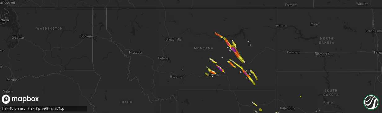 Hail map in Montana on July 27, 2016