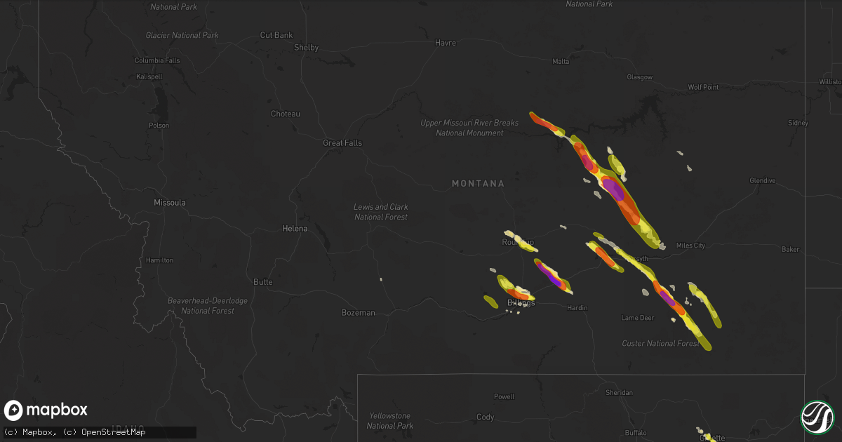 Hail map in Montana on July 27, 2016