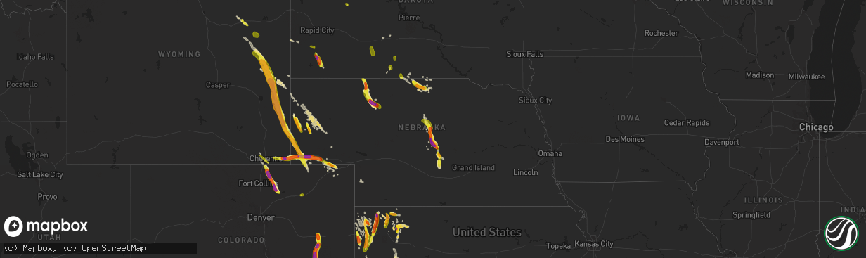 Hail map in Nebraska on July 27, 2016