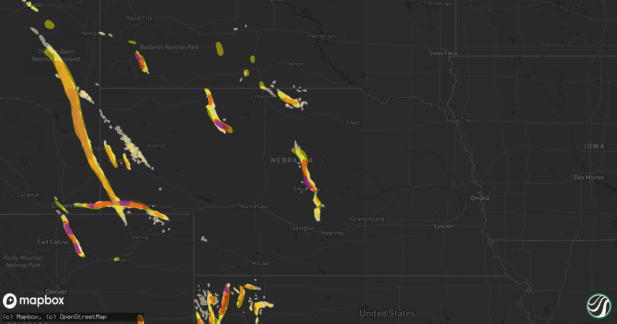 Hail map in Nebraska on July 27, 2016