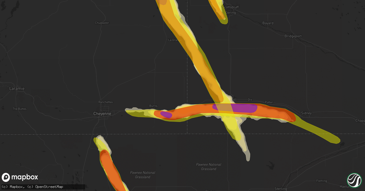 Hail map in Pine Bluffs, WY on July 27, 2016