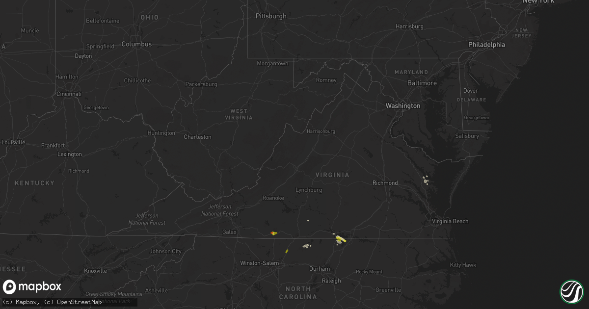 Hail map in Virginia on July 27, 2016