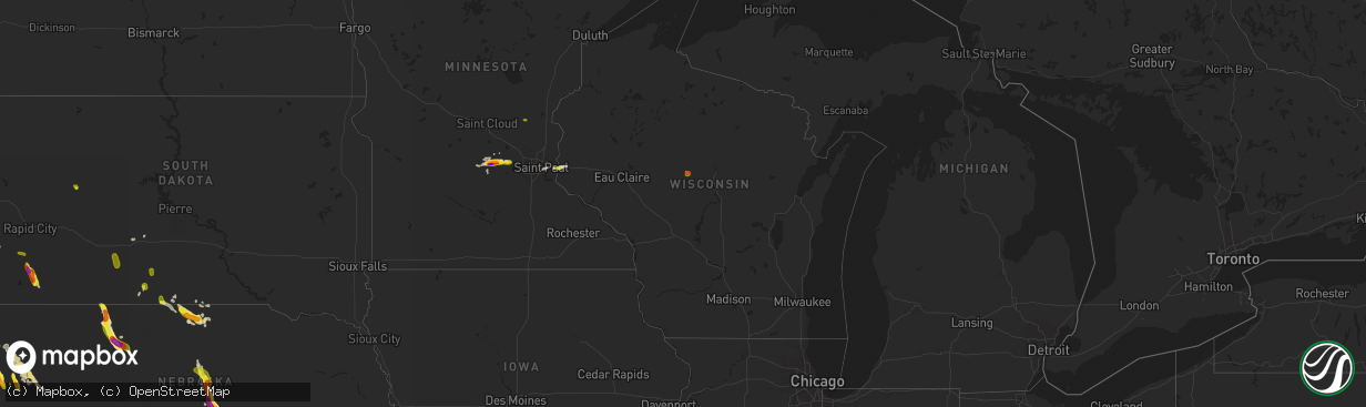 Hail map in Wisconsin on July 27, 2016