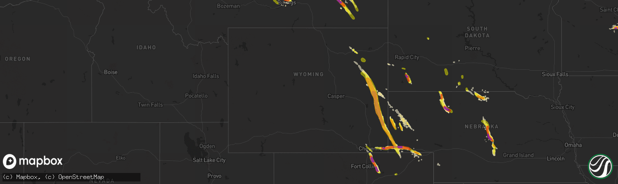 Hail map in Wyoming on July 27, 2016