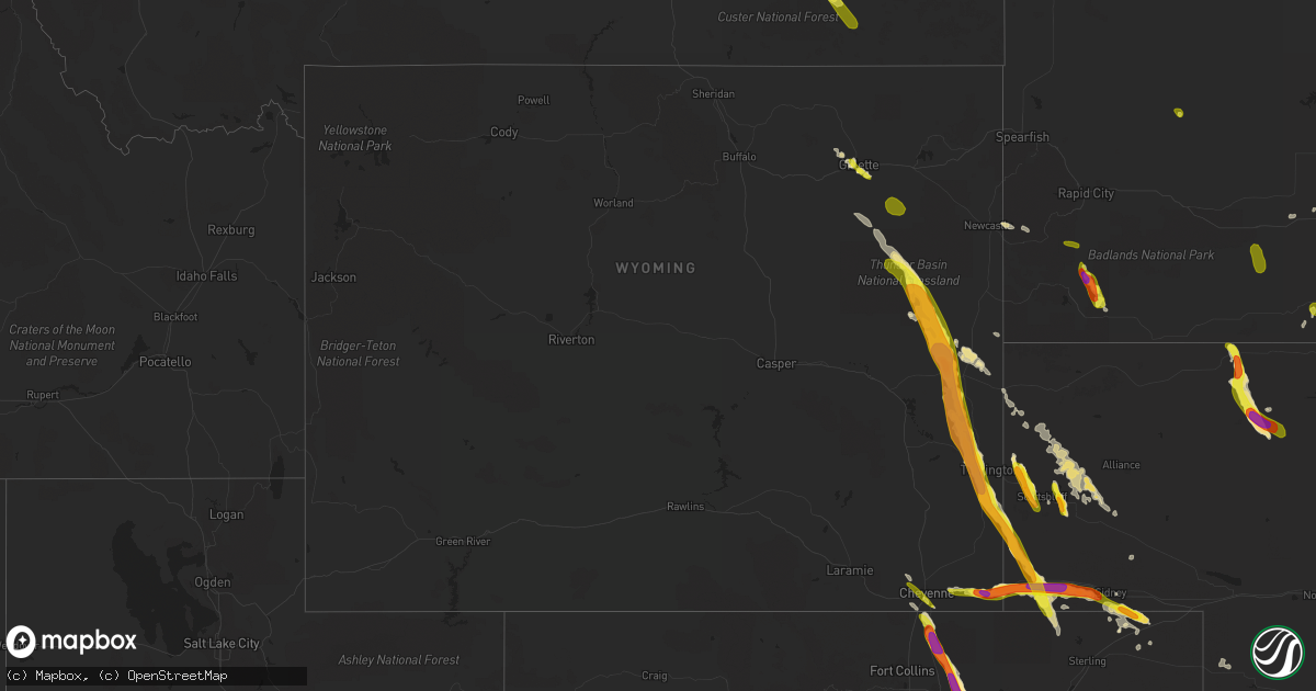 Hail map in Wyoming on July 27, 2016
