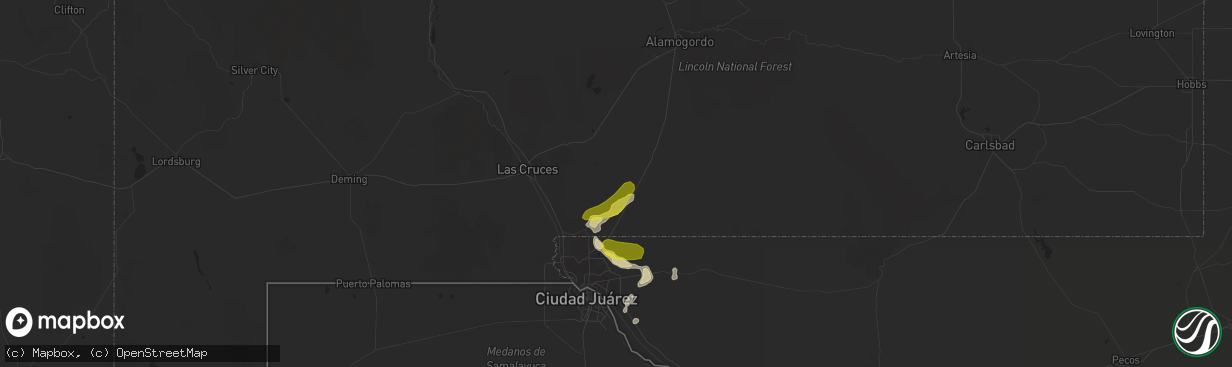 Hail map in Chaparral, NM on July 27, 2017