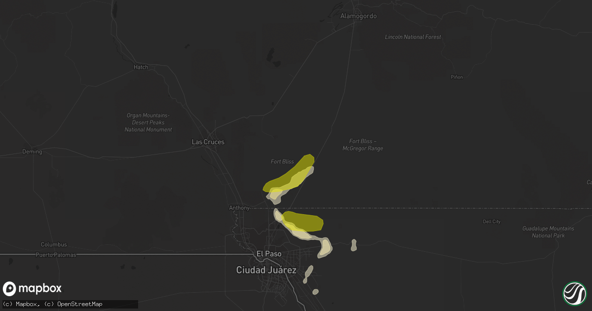 Hail map in Chaparral, NM on July 27, 2017