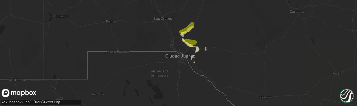 Hail map in El Paso, TX on July 27, 2017