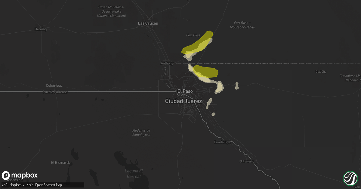 Hail map in El Paso, TX on July 27, 2017