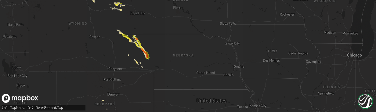 Hail map in Nebraska on July 27, 2017