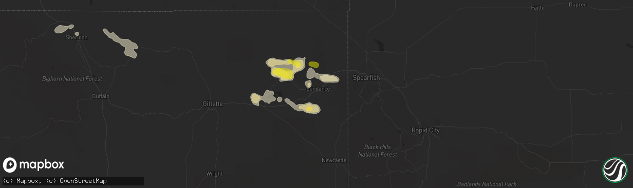 Hail map in Sundance, WY on July 27, 2017