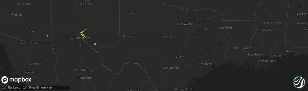 Hail map in Texas on July 27, 2017