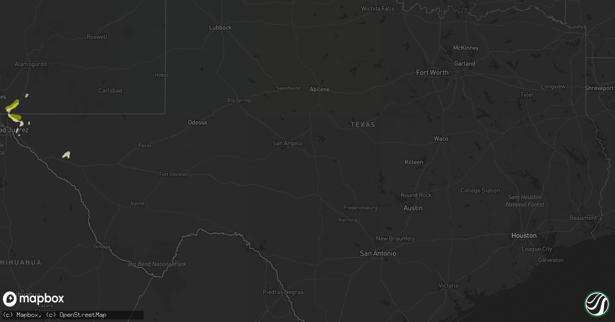 Hail map in Texas on July 27, 2017