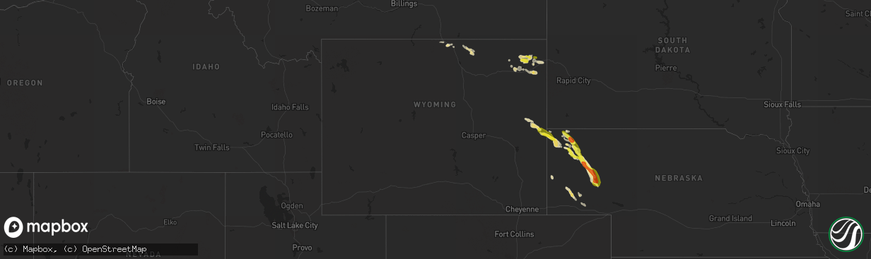 Hail map in Wyoming on July 27, 2017