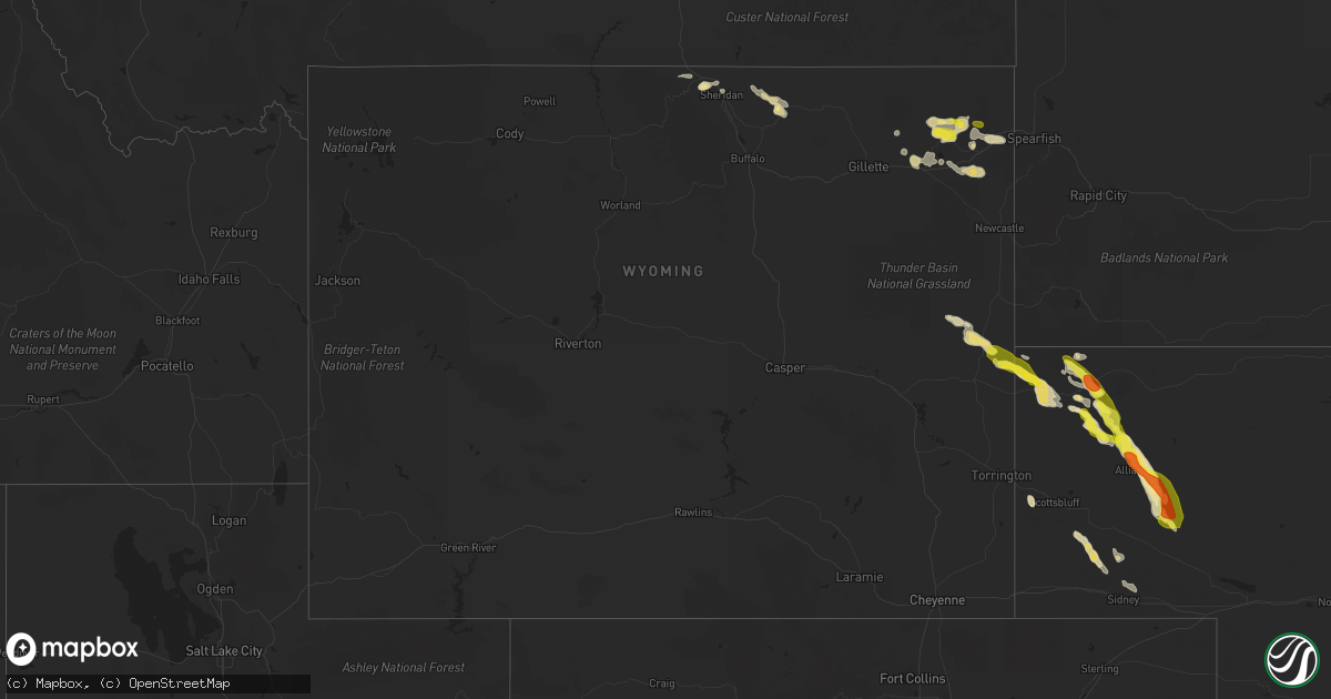 Hail map in Wyoming on July 27, 2017