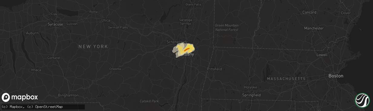 Hail map in Albany, NY on July 27, 2018