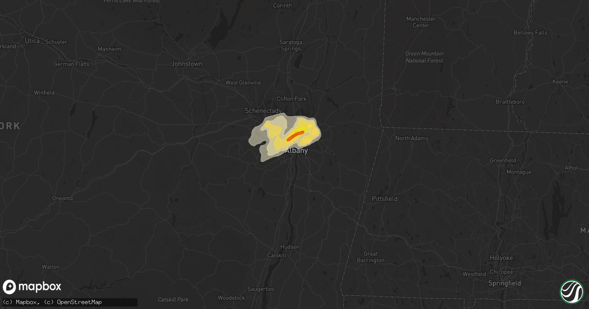 Hail map in Albany, NY on July 27, 2018