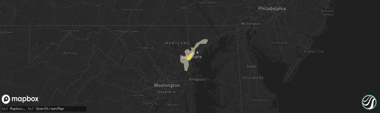 Hail map in Baltimore, MD on July 27, 2018