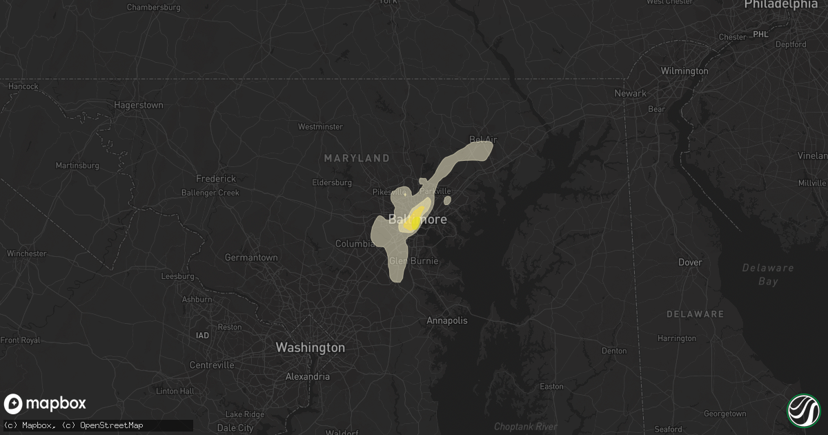 Hail map in Baltimore, MD on July 27, 2018
