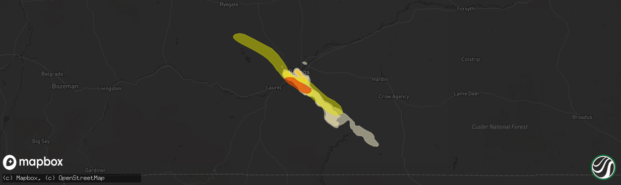 Hail map in Billings, MT on July 27, 2018