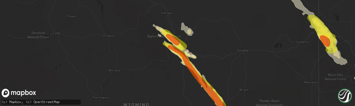 Hail map in Buffalo, WY on July 27, 2018