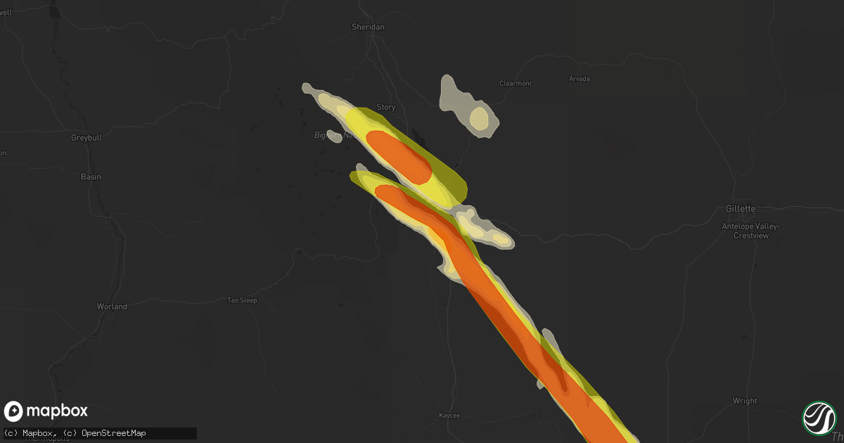 Hail map in Buffalo, WY on July 27, 2018
