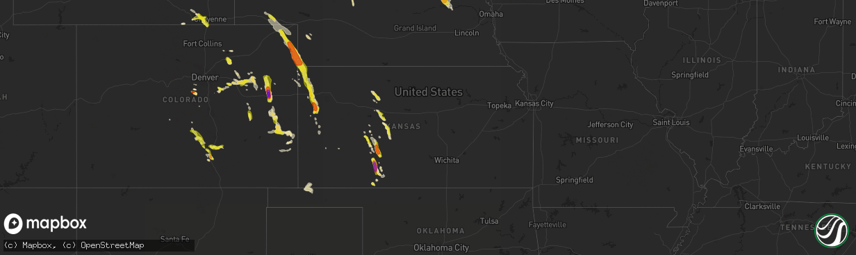 Hail map in Kansas on July 27, 2018