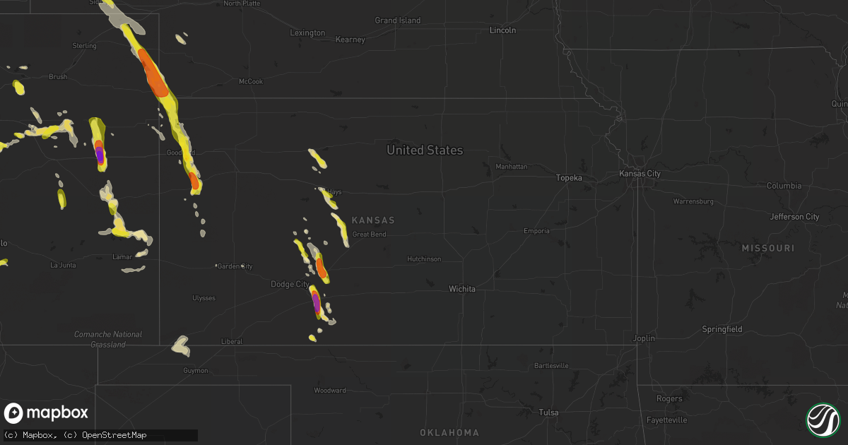 Hail map in Kansas on July 27, 2018