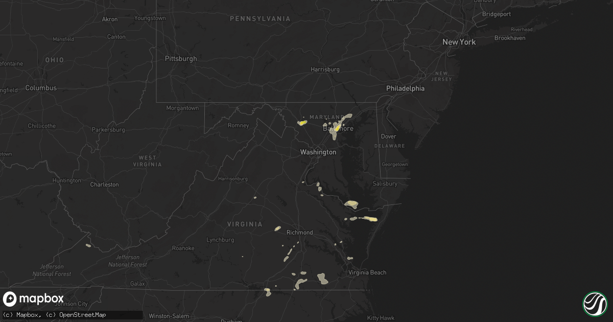 Hail map in Maryland on July 27, 2018