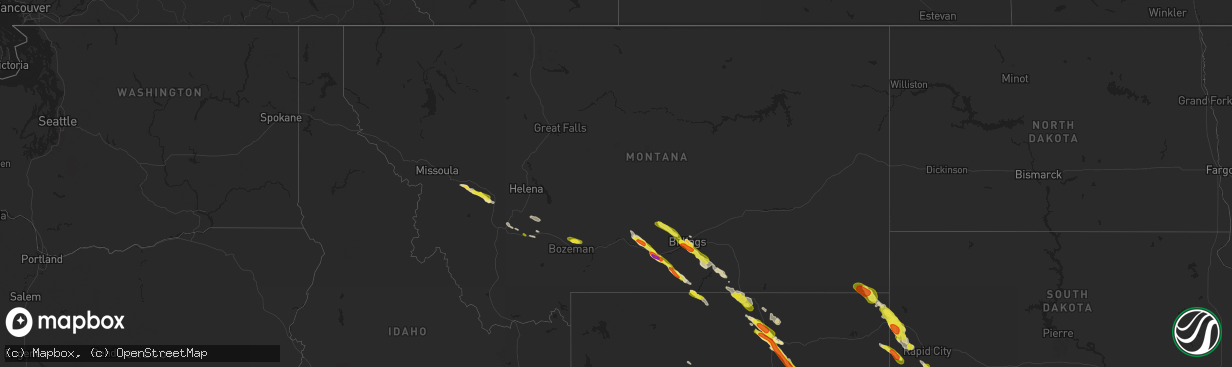 Hail map in Montana on July 27, 2018