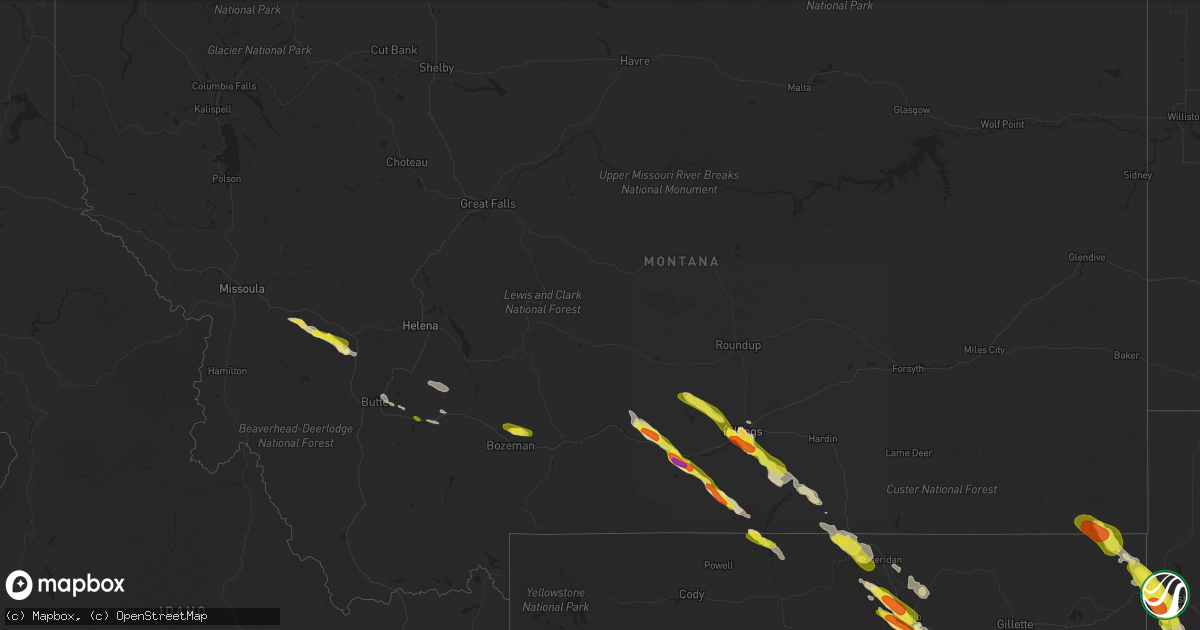 Hail map in Montana on July 27, 2018