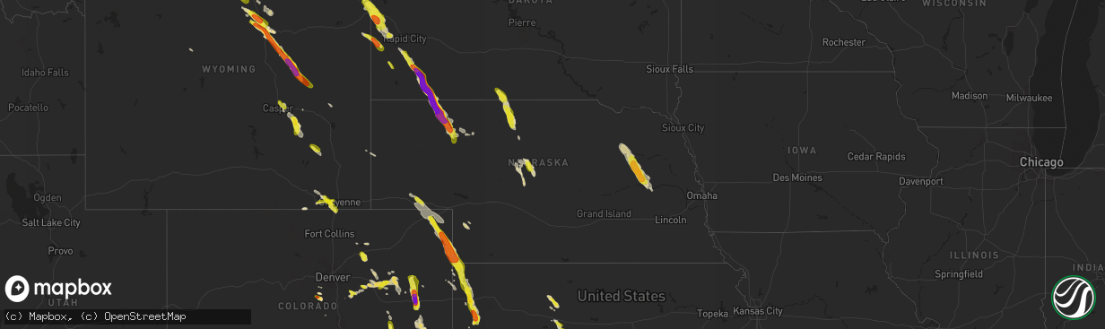 Hail map in Nebraska on July 27, 2018