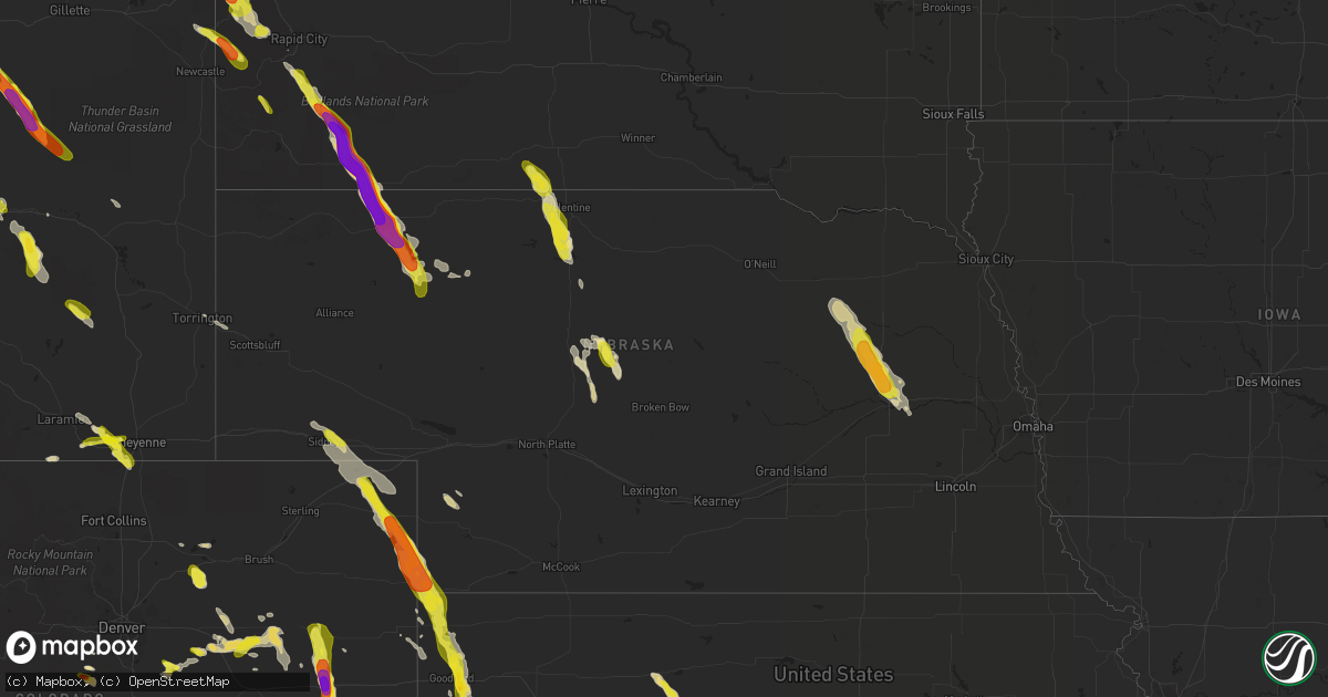Hail map in Nebraska on July 27, 2018