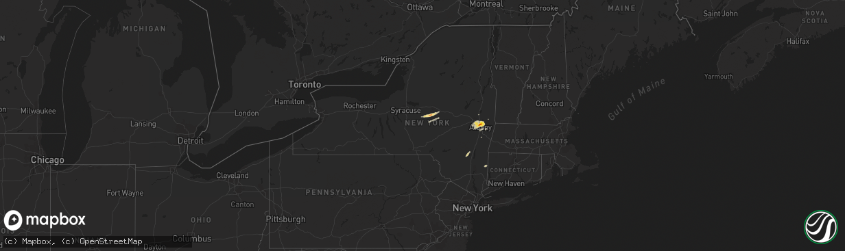 Hail map in New York on July 27, 2018