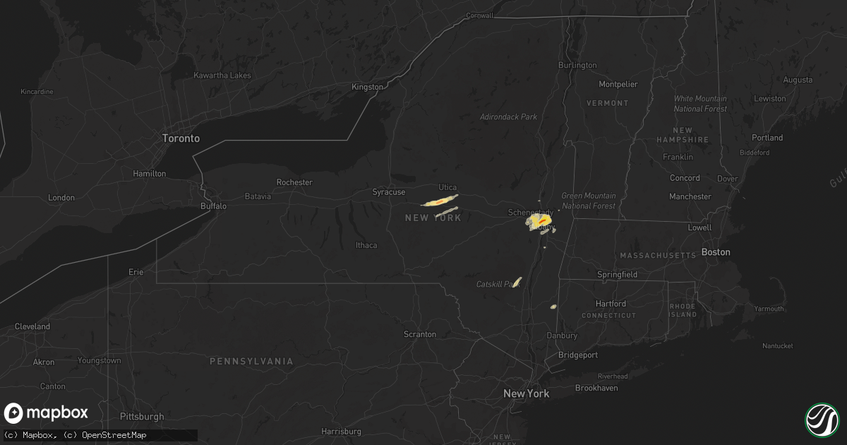 Hail map in New York on July 27, 2018