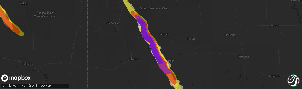 Hail map in Pine Ridge, SD on July 27, 2018