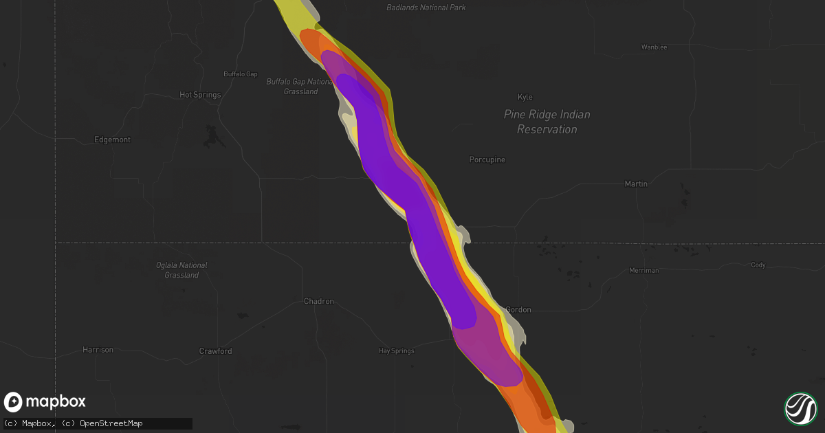 Hail map in Pine Ridge, SD on July 27, 2018