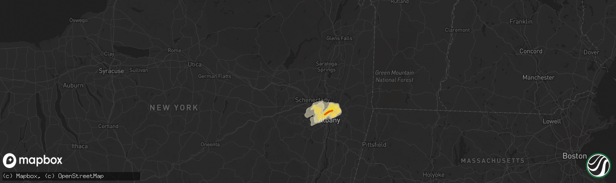 Hail map in Schenectady, NY on July 27, 2018