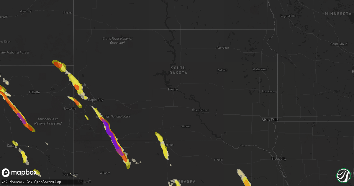 Hail map in South Dakota on July 27, 2018