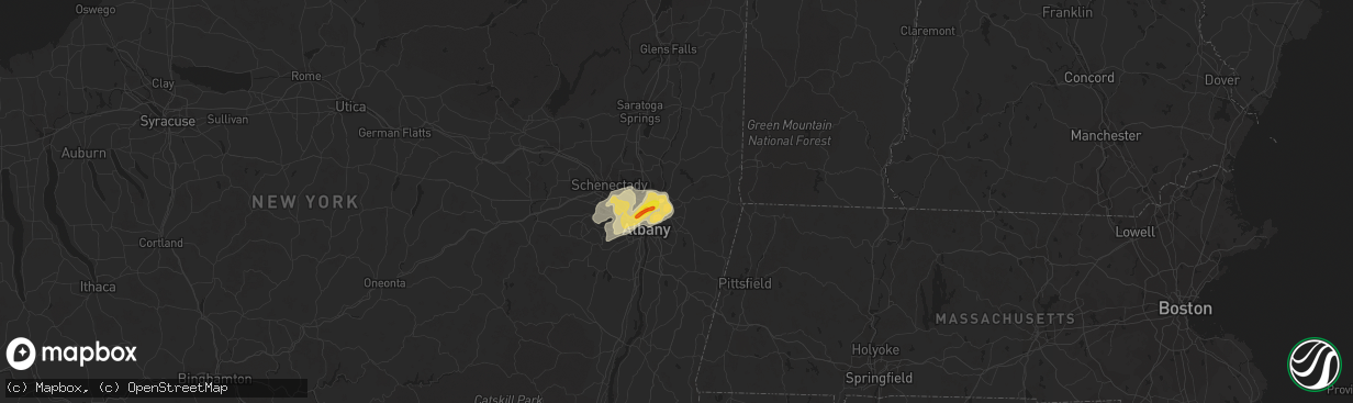 Hail map in Troy, NY on July 27, 2018