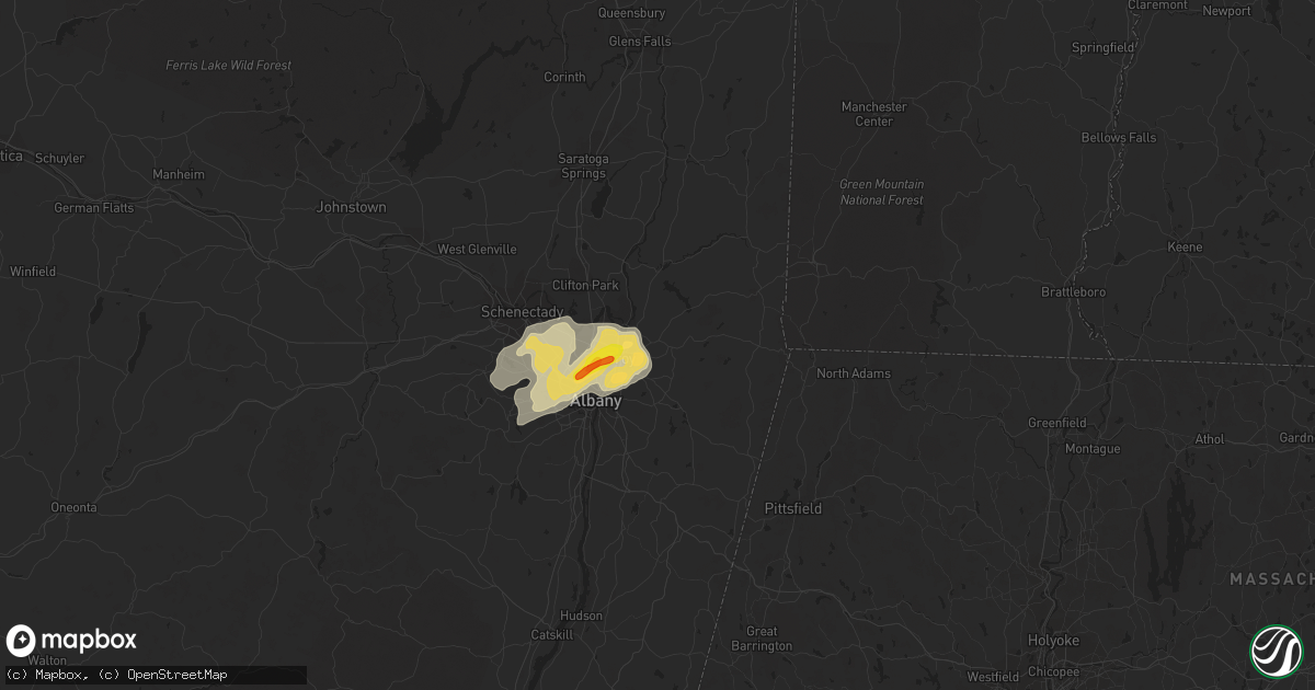Hail map in Troy, NY on July 27, 2018