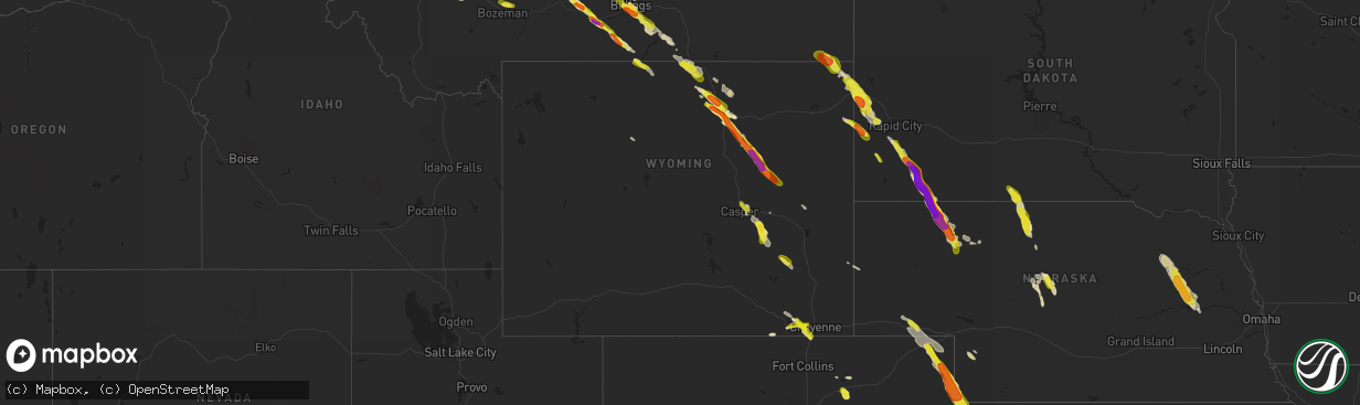 Hail map in Wyoming on July 27, 2018