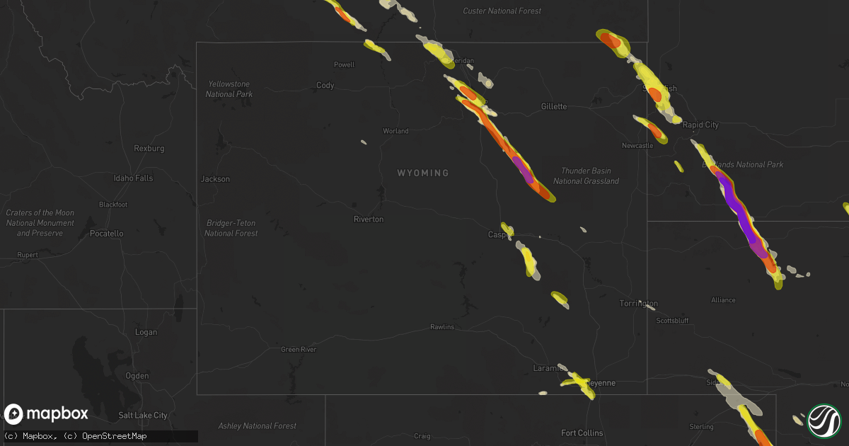 Hail map in Wyoming on July 27, 2018