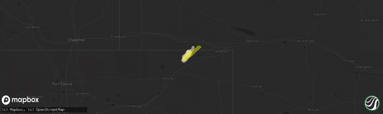 Hail map in Crook, CO on July 27, 2019