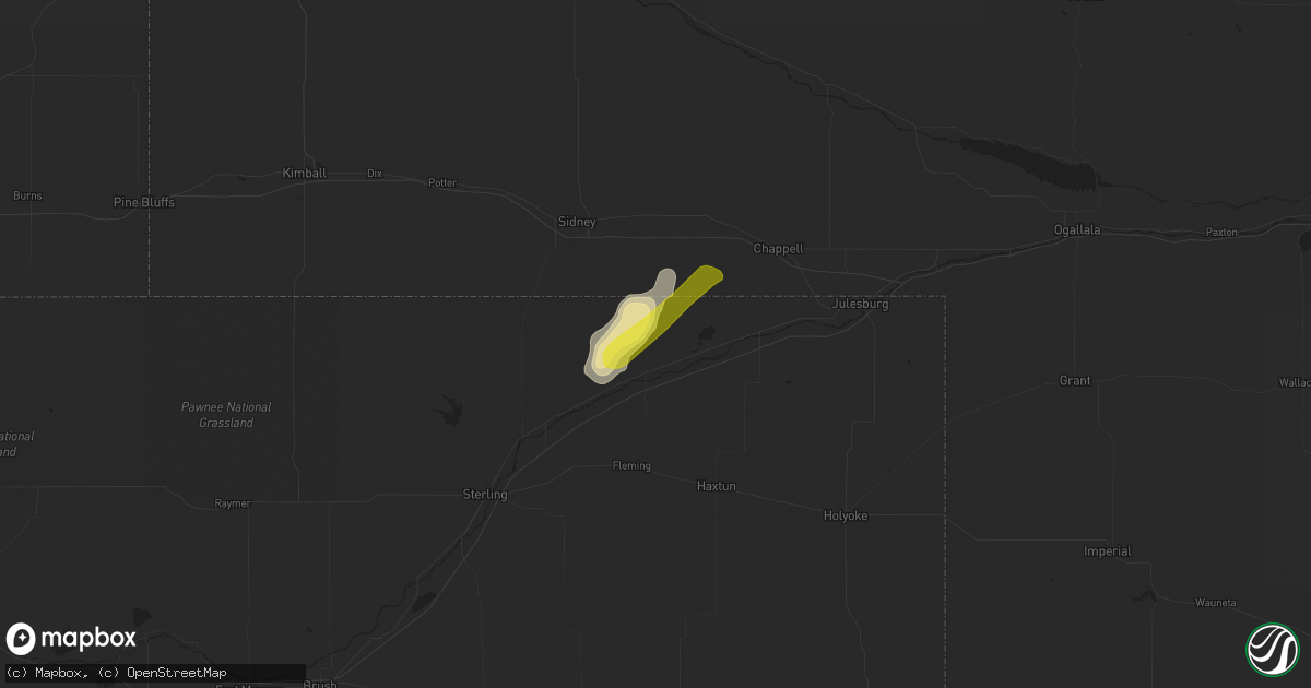 Hail map in Crook, CO on July 27, 2019